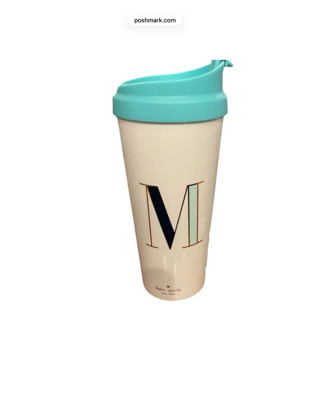 Brand new Kate Spade Teal Blue M Monogram Travel Mug